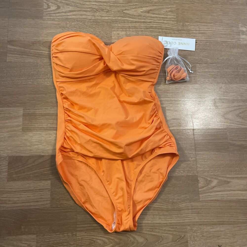 Anne Cole Twist Front Ruched One Piece Swimsuit Size 8 Peach NWT $88 - Picture 3 of 5